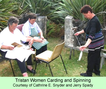 Tristan women carding and spinning