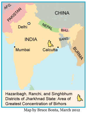 Map of Birhor locations in India